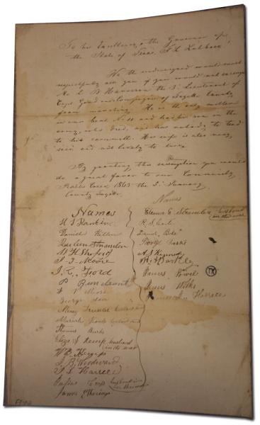 Petition on behalf of L.B. Harrison, January 5, 1863. Records of Governor Francis R. Lubbock. 