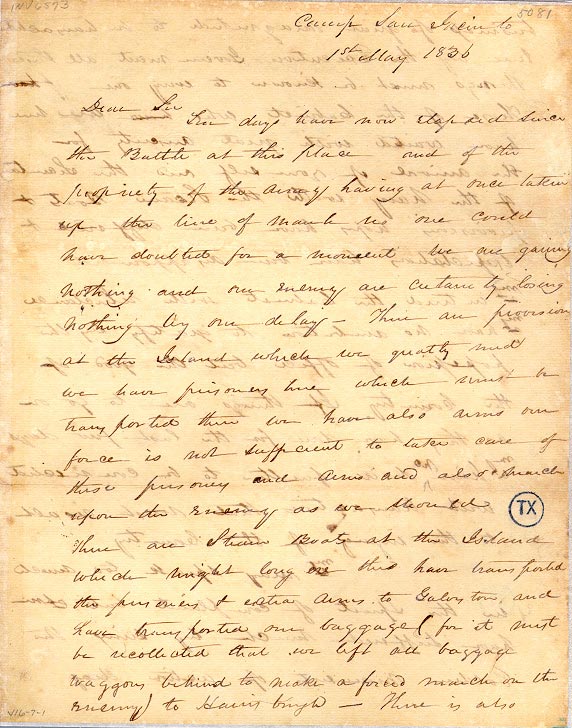 Zavala Letter to Burnet - Page 1